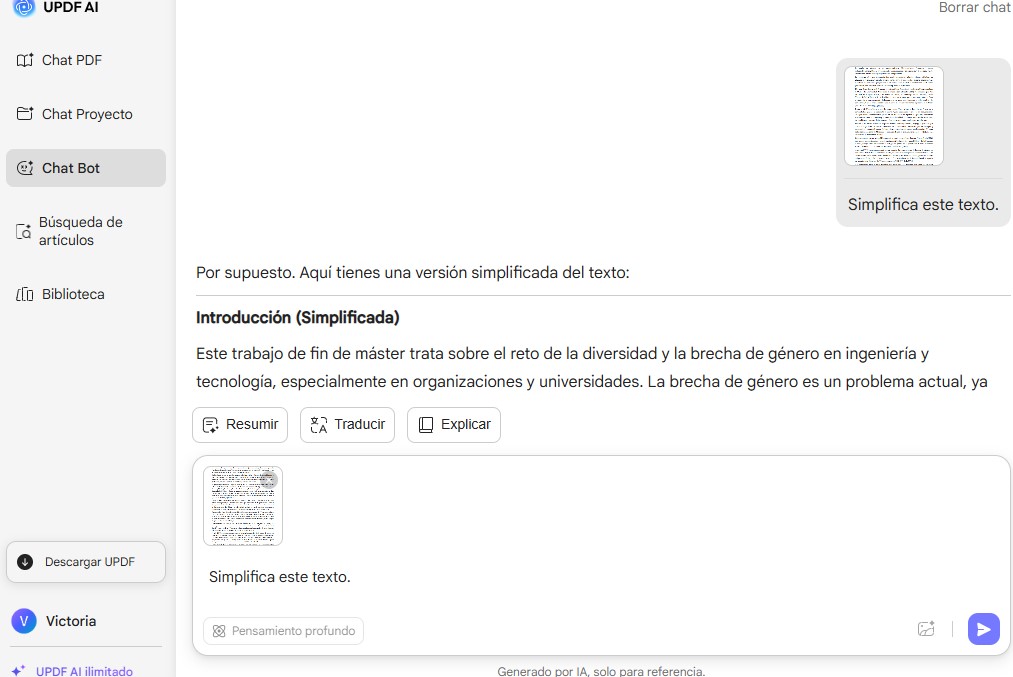 simplificador de oraciones updf ai online