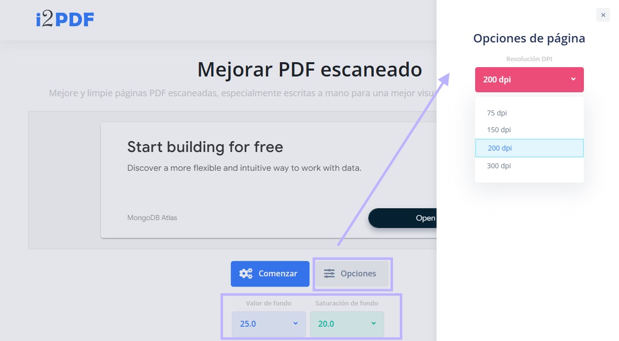 configuración mejorar PDF i2pdf