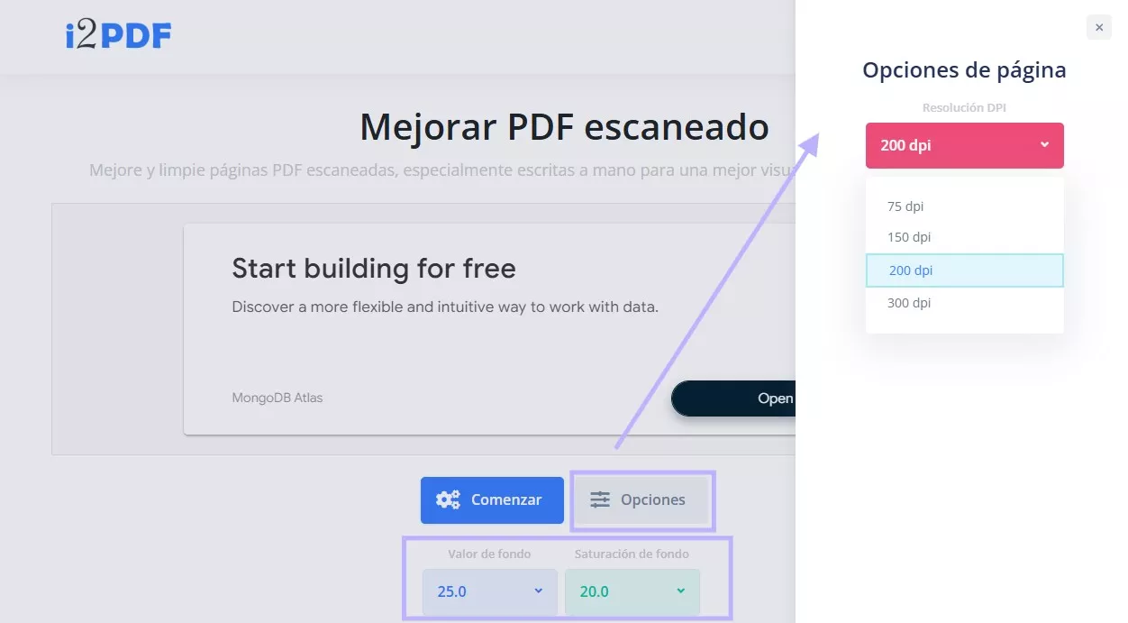 configuración mejorar PDF i2pdf