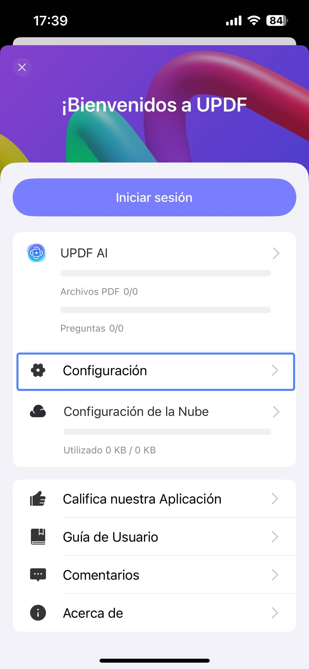 Espacio de seguridad UPDF en iOS