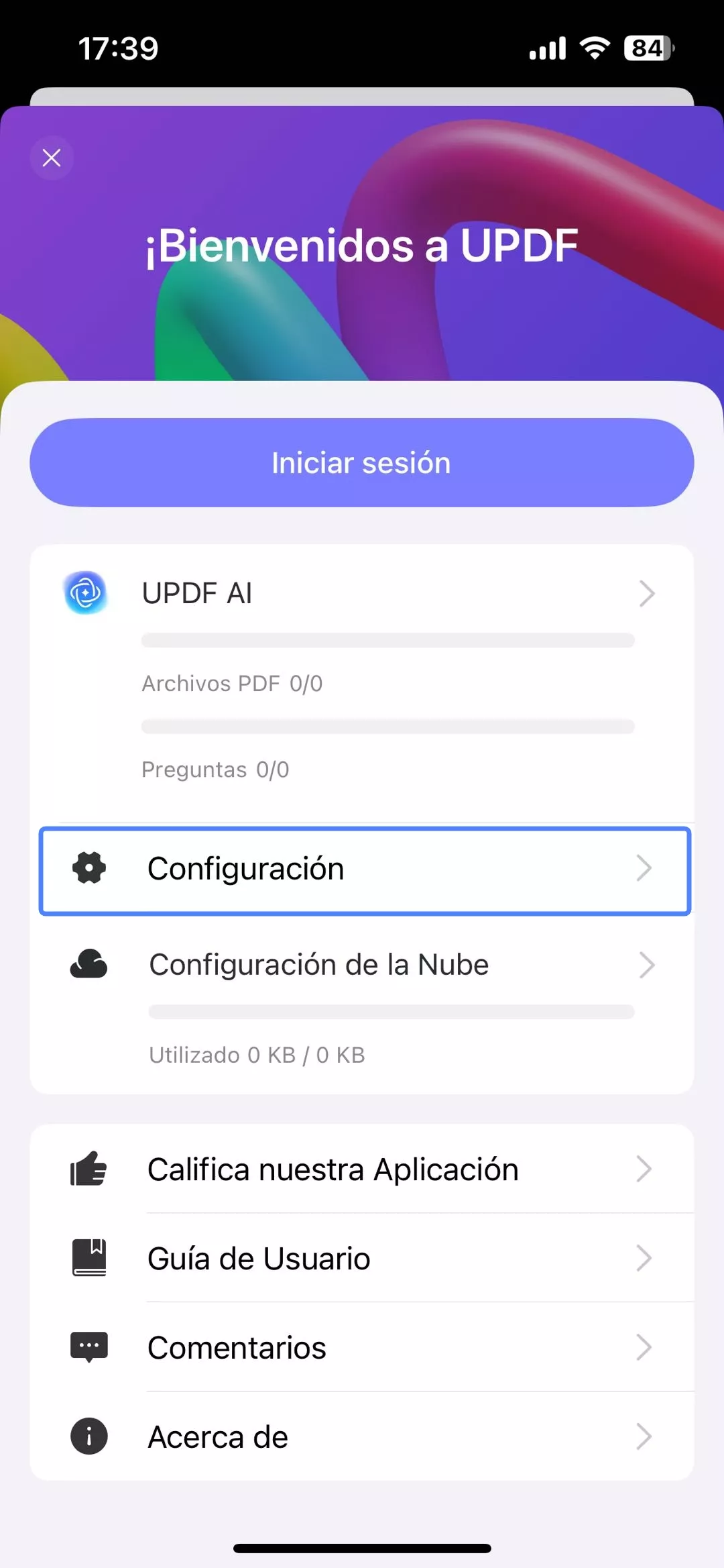 Espacio de seguridad UPDF en iOS