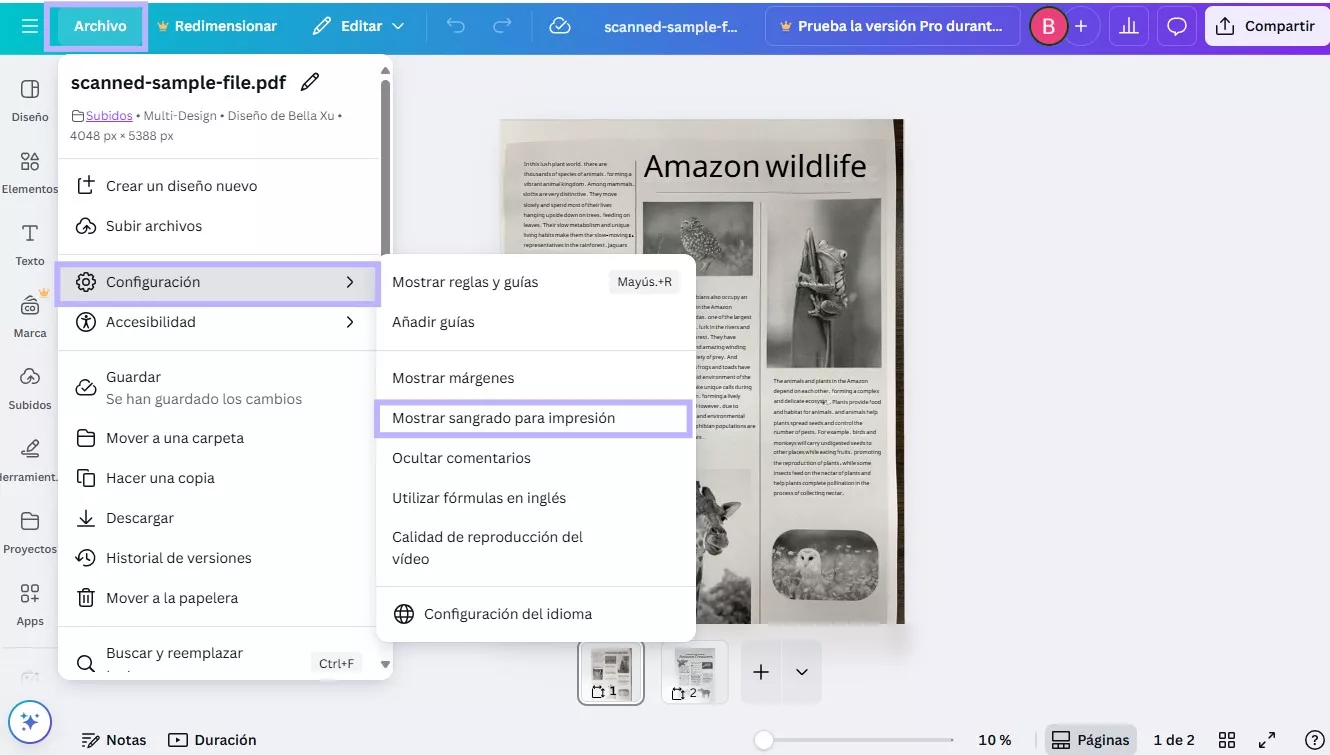 Mostrar sangrado de impresión en Canva 