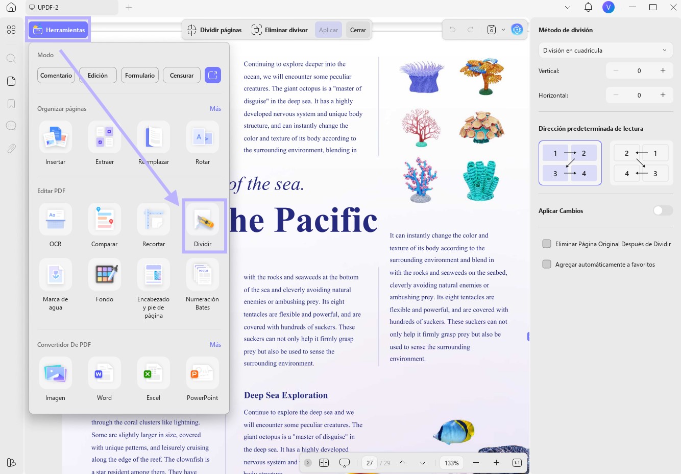 Insertar un salto de página en un PDF