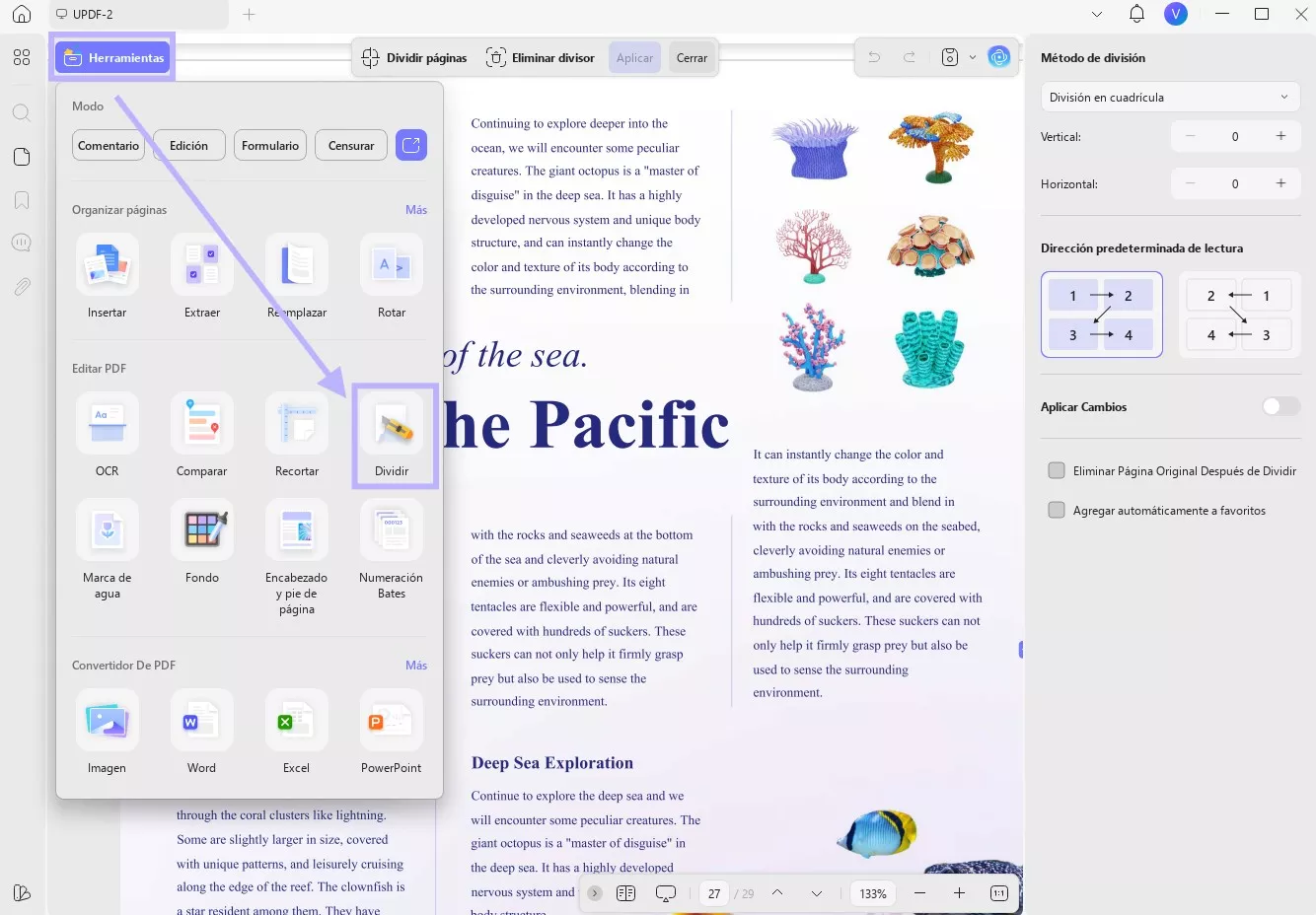 Insertar un salto de página en un PDF