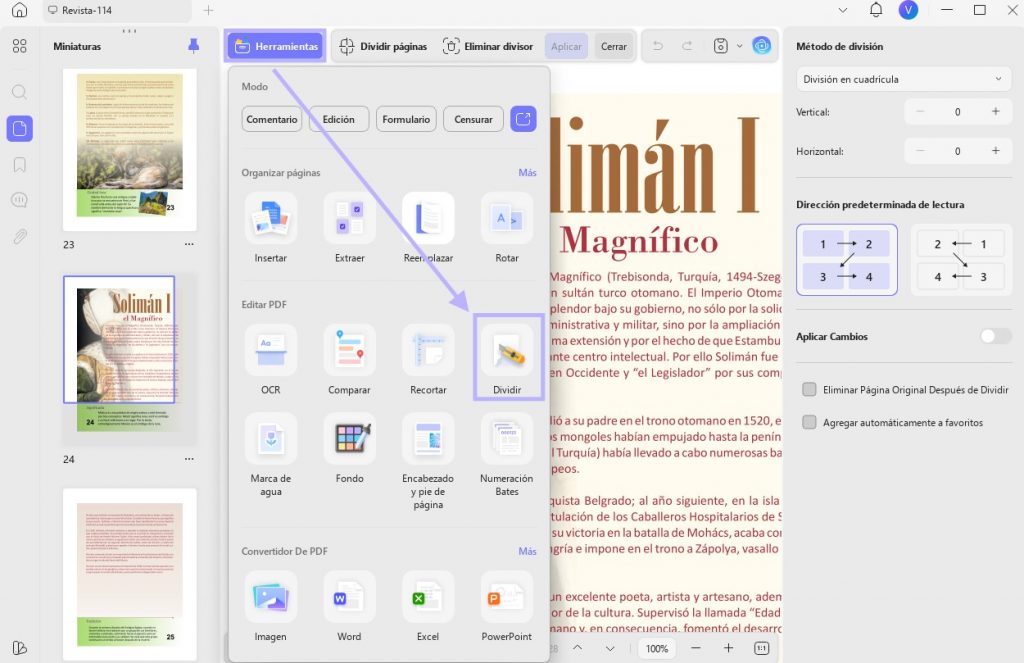 Dividir PDF con UPDF en Windows