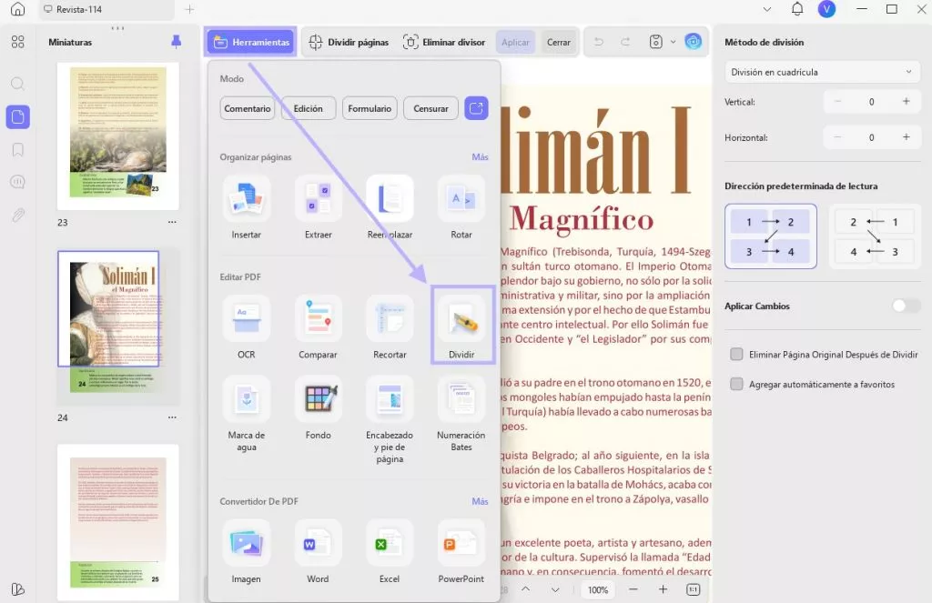 Dividir PDF con UPDF en Windows