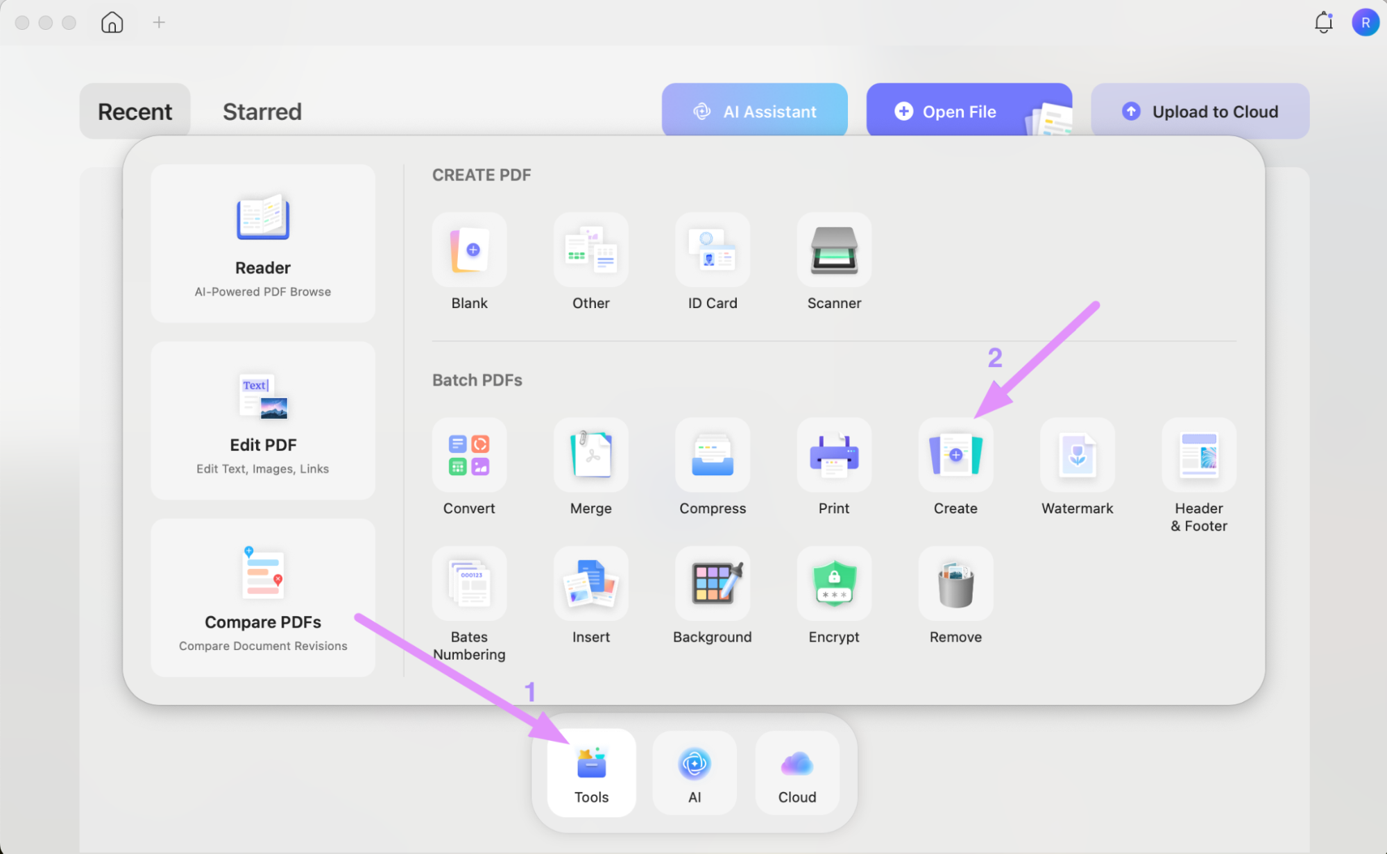 tap on batch pdf create updf mac