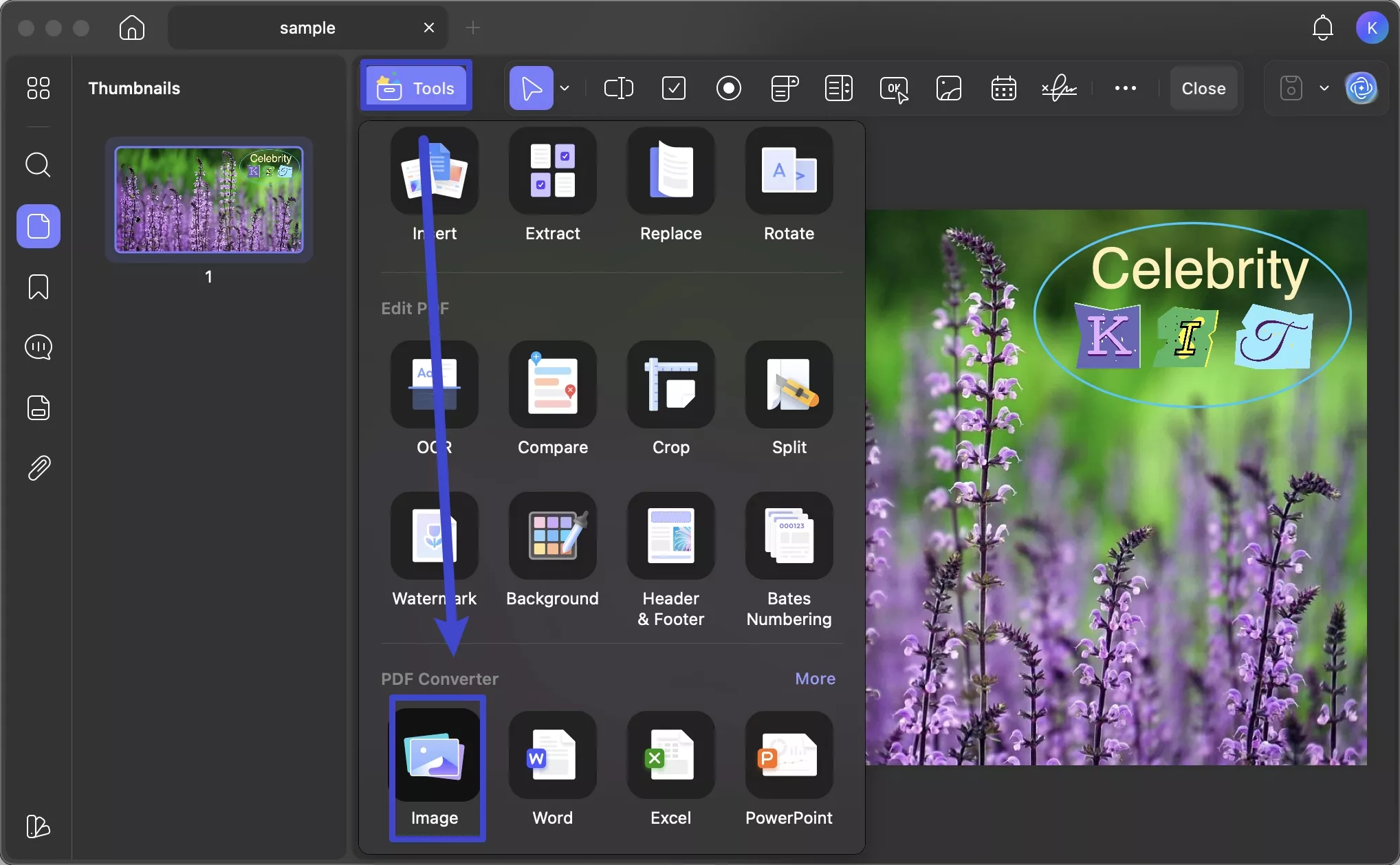 tap on image from pdf converter updf mac