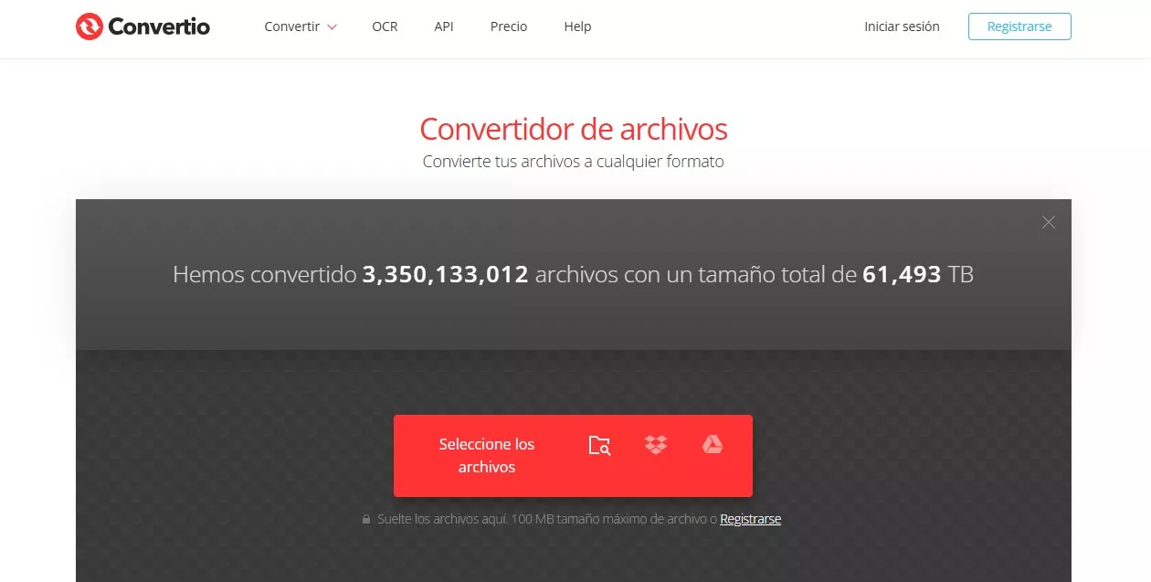 La interfaz principal de Convertio