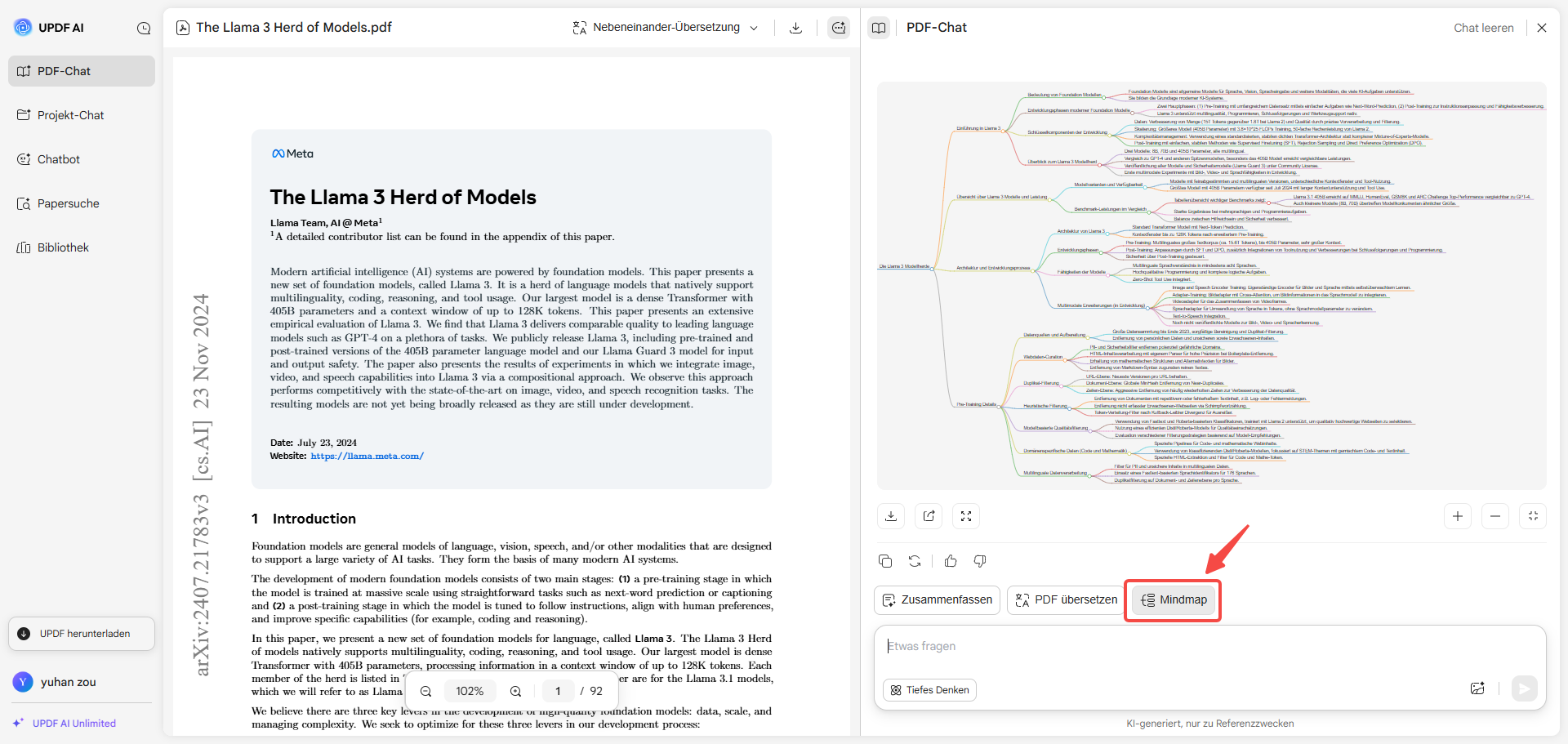 mind map erstellt aus pdf updf ai online