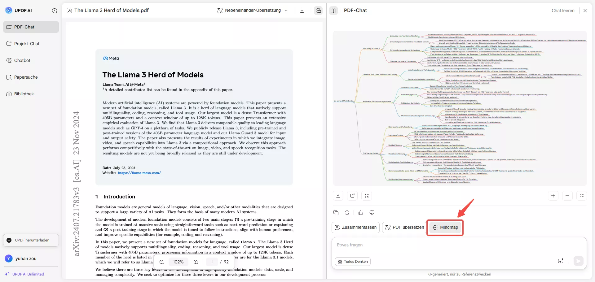 mind map erstellt aus pdf updf ai online
