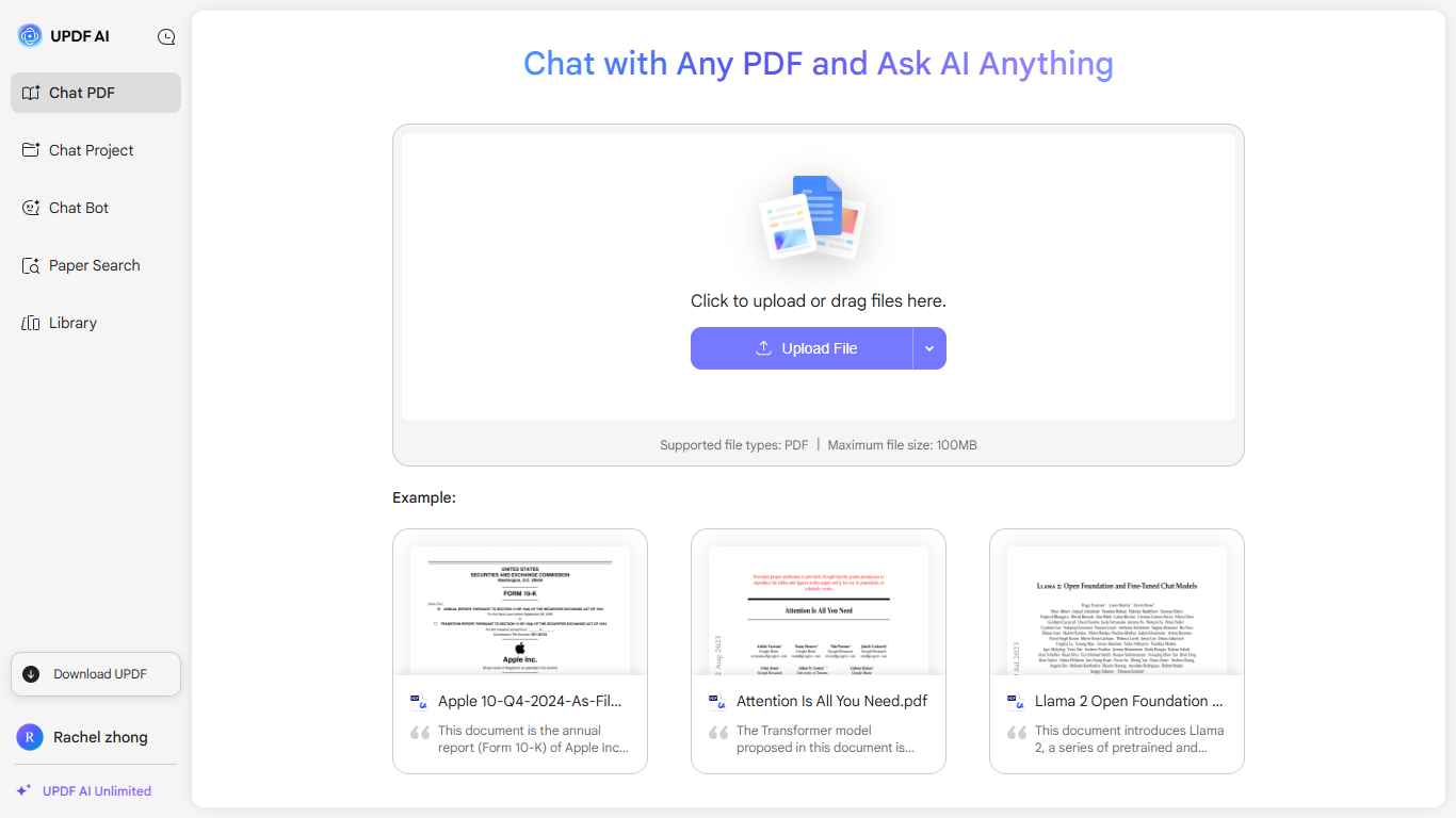  updf ai online user interface