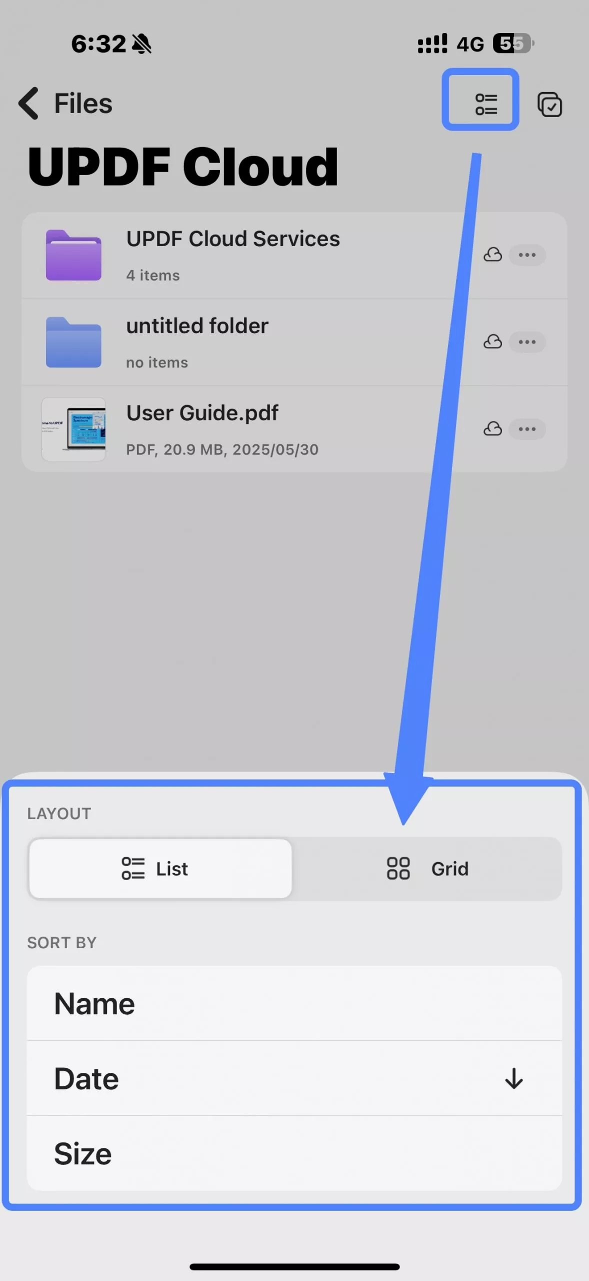 إعدادات تخطيط السحابة updf