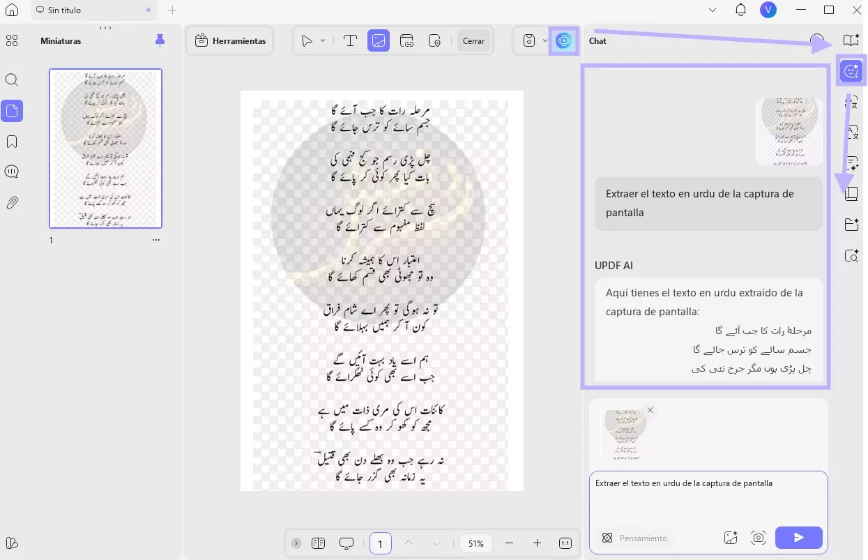 Proporcionar un prompt para OCR en urdu