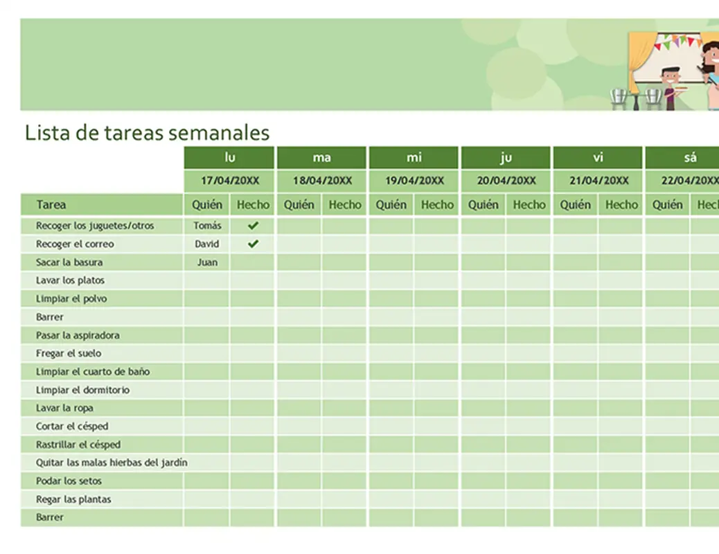 Plantilla de programación semanal de tareas en Excel