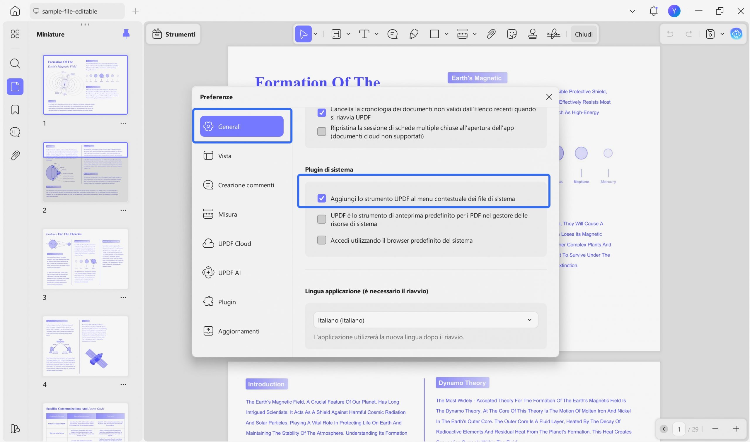 configura le impostazioni