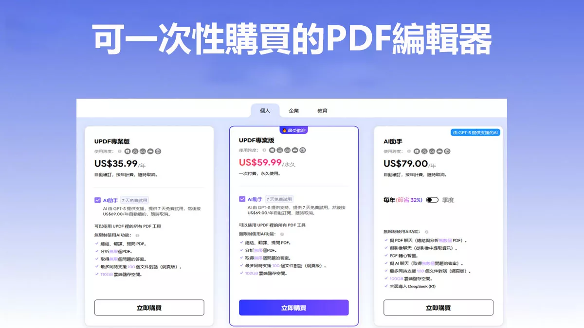 前三名可一次性購買的PDF編輯器（無需訂閱）