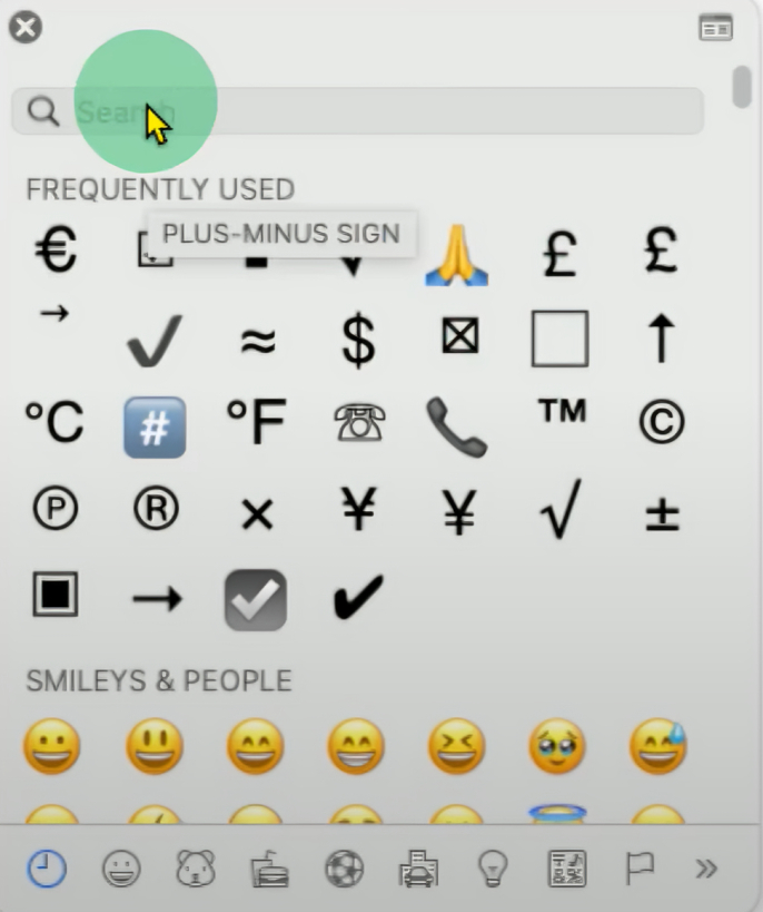 using character viewer to type hashtag on mac