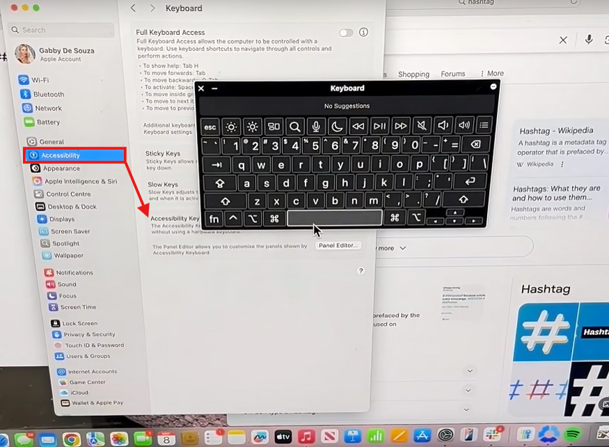 accessibility keyboard showing hashtag on mac