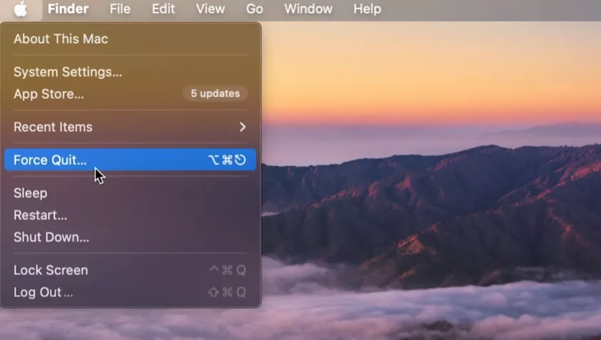 Using Apple menu to force quit app on Mac