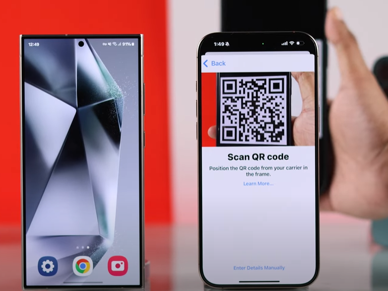 Using iPhone camera to scan carrier QR code for eSIM activation
