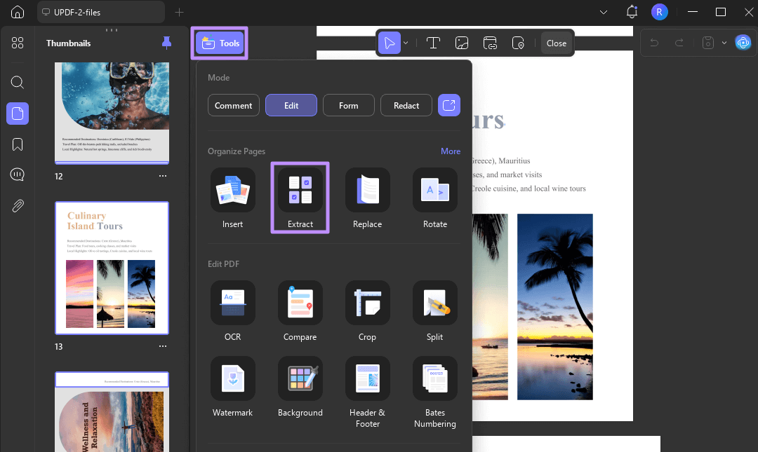 access the extract tool updf windows