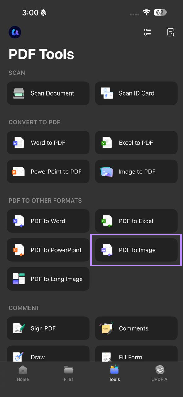  access the pdf to image feature