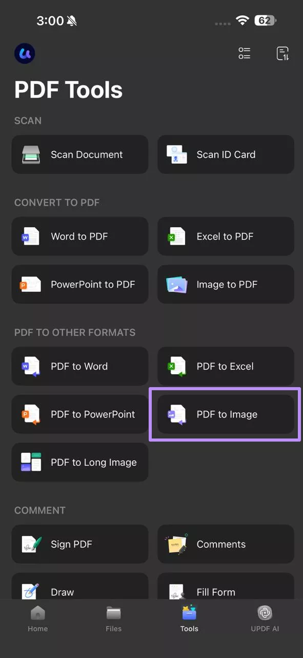 access the pdf to image feature