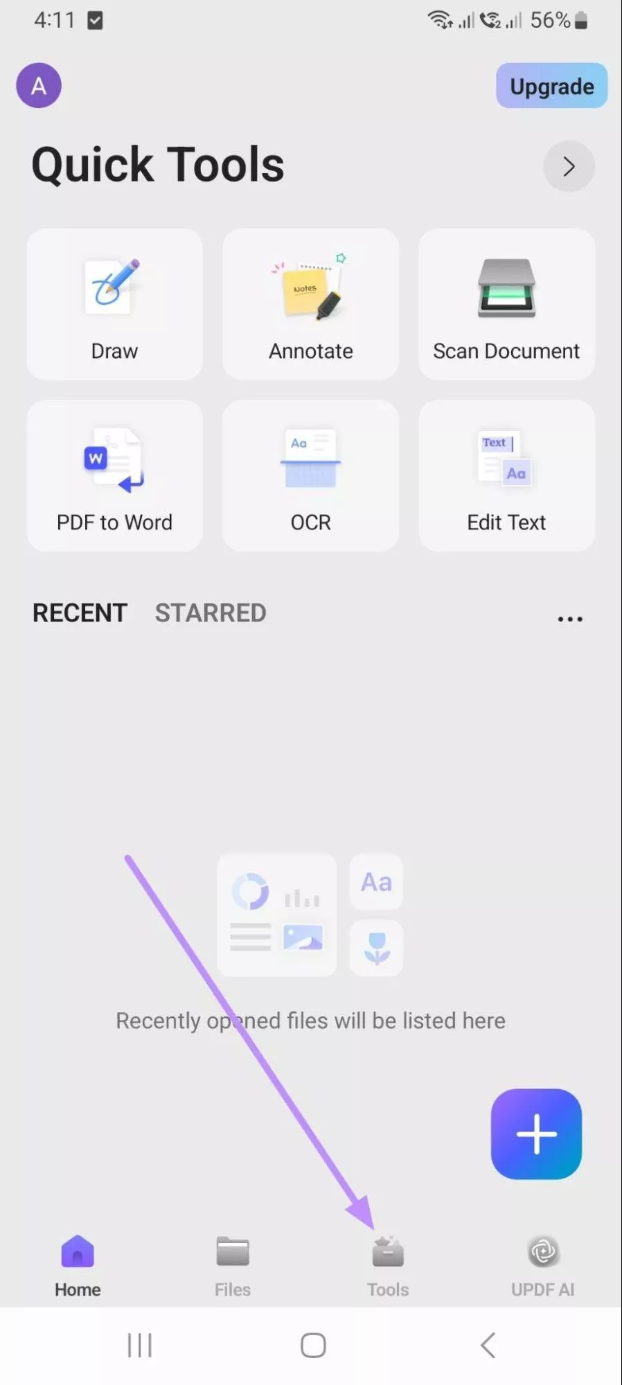 access the tools tab updf android