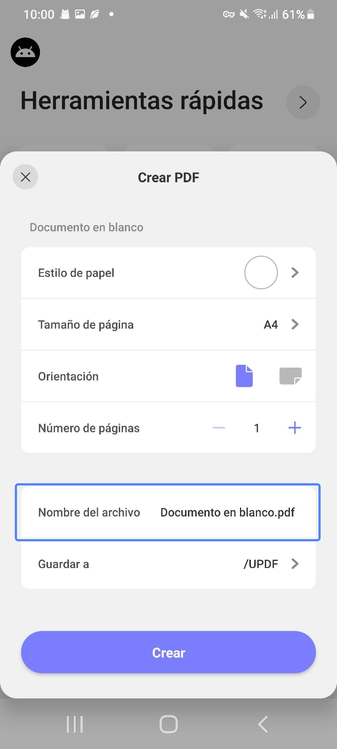 crear PDF: asigne un nombre al nuevo archivo