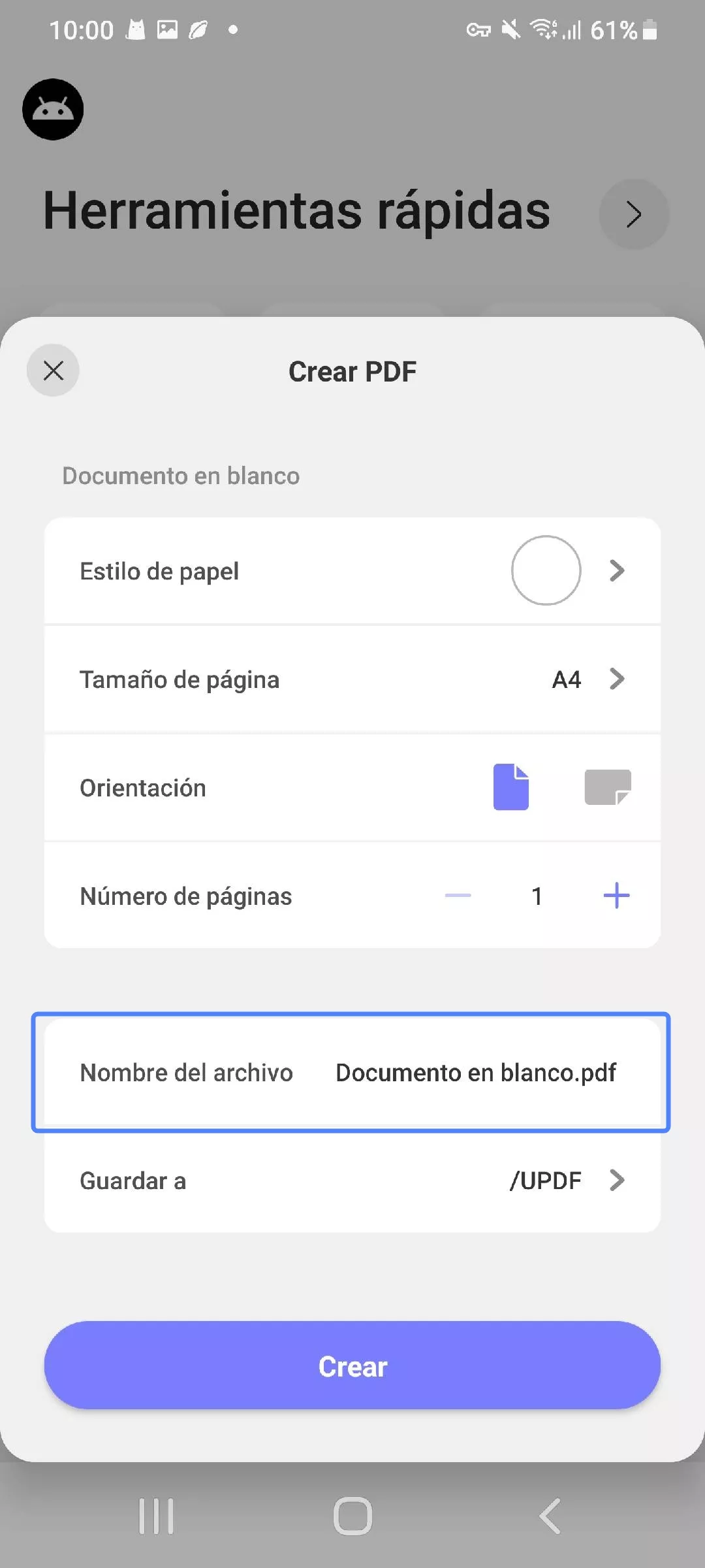 crear PDF: asigne un nombre al nuevo archivo