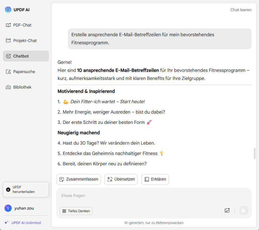 E-Mail-Betreffzeile online generieren mit UPDF AI