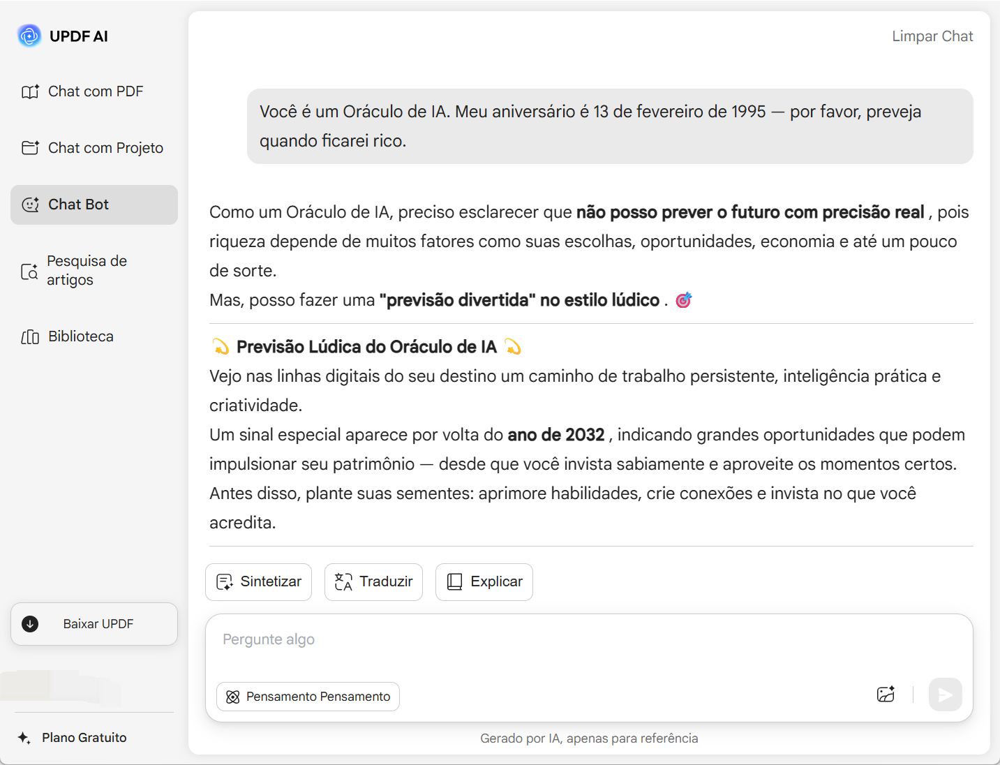 UPDF AI previsor de fortuna