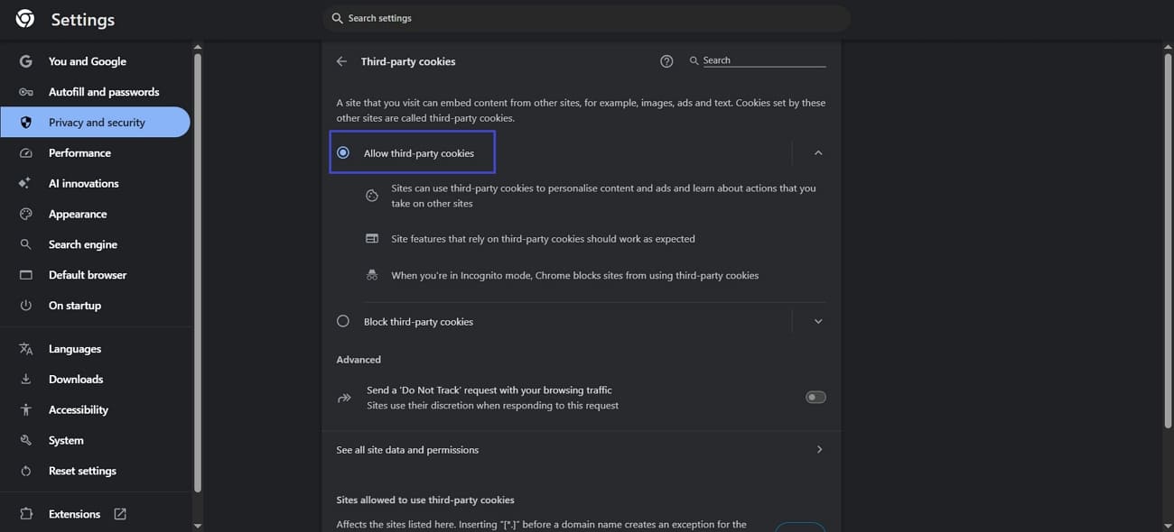  enable third party cookies in chrome