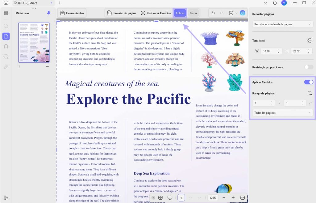 recortar y eliminar números de página de un PDF