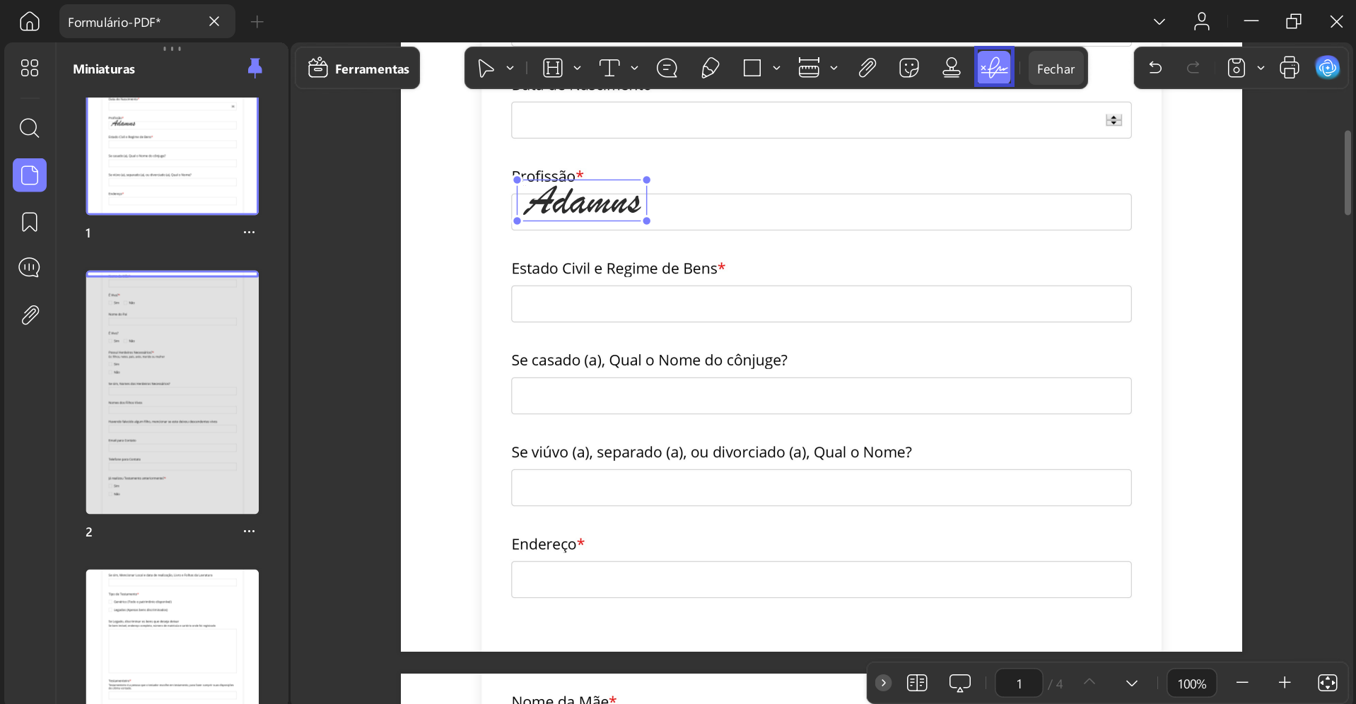 Assinar o Modelo PDF de Última Vontade e Testamento