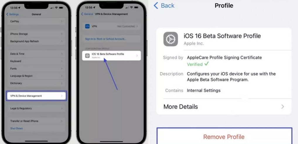 para desinstalar e reinstalar o perfil beta