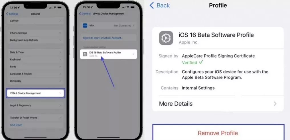 para desinstalar e reinstalar o perfil beta