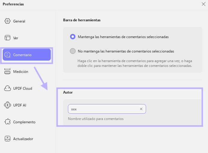 Cambiar el nombre del autor

