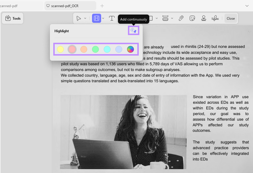  choose a color and enable continuous highlight updf windows