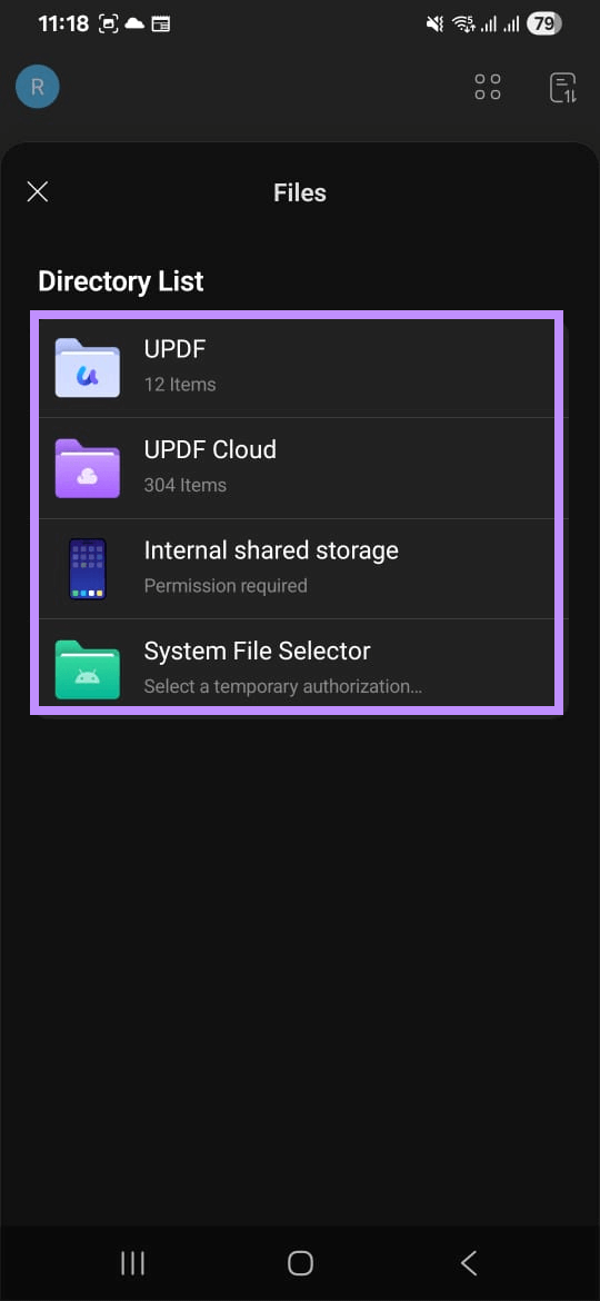 choose a storage location updf Android