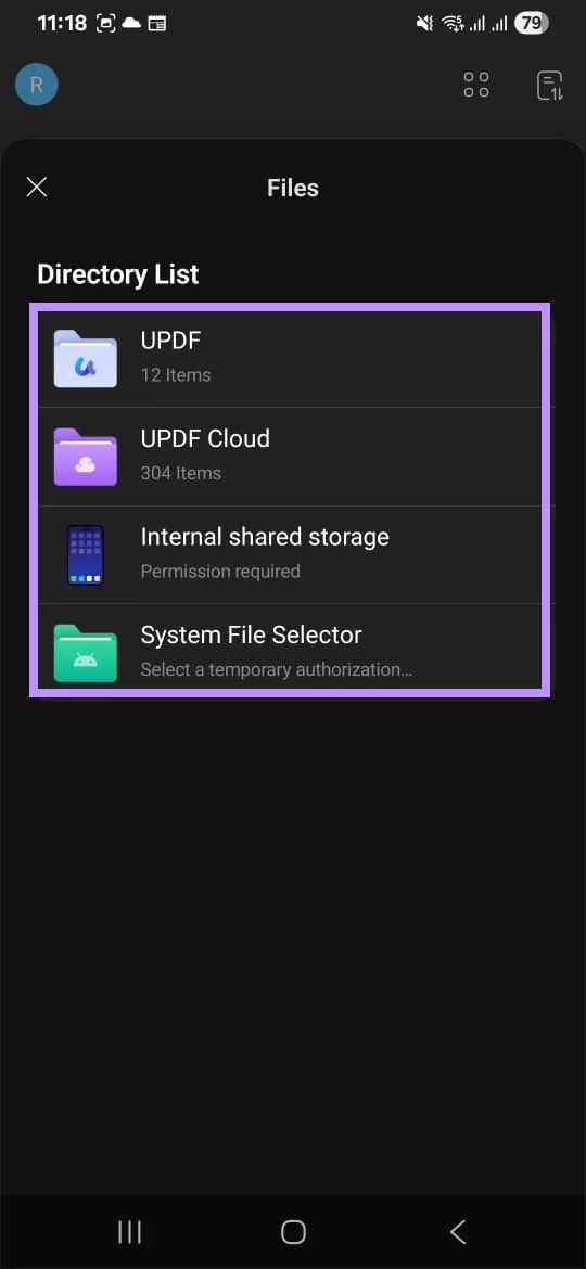 choose a storage location updf Android