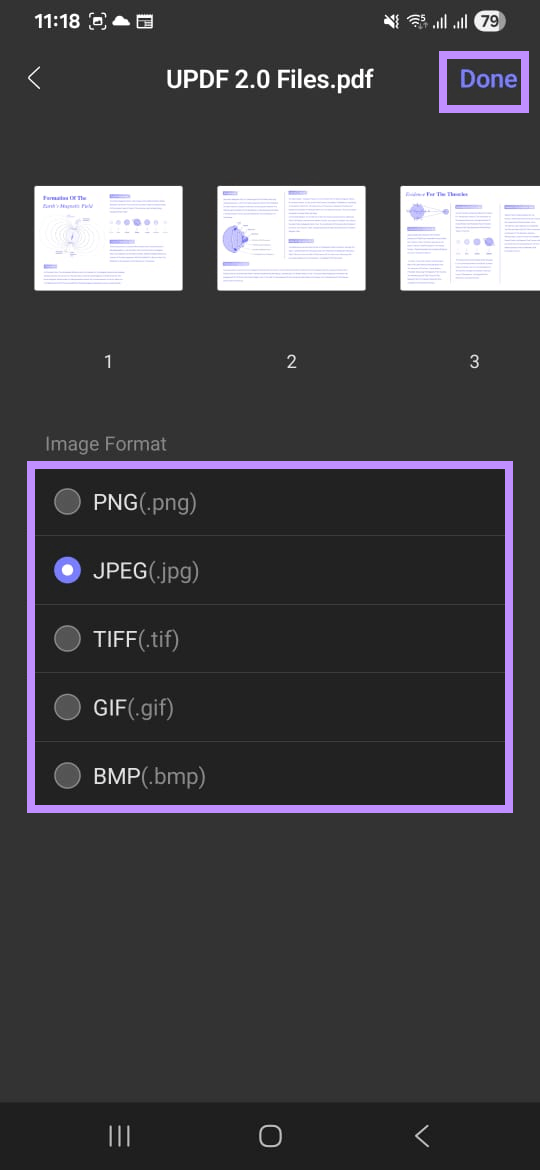 choose an image format updf android
