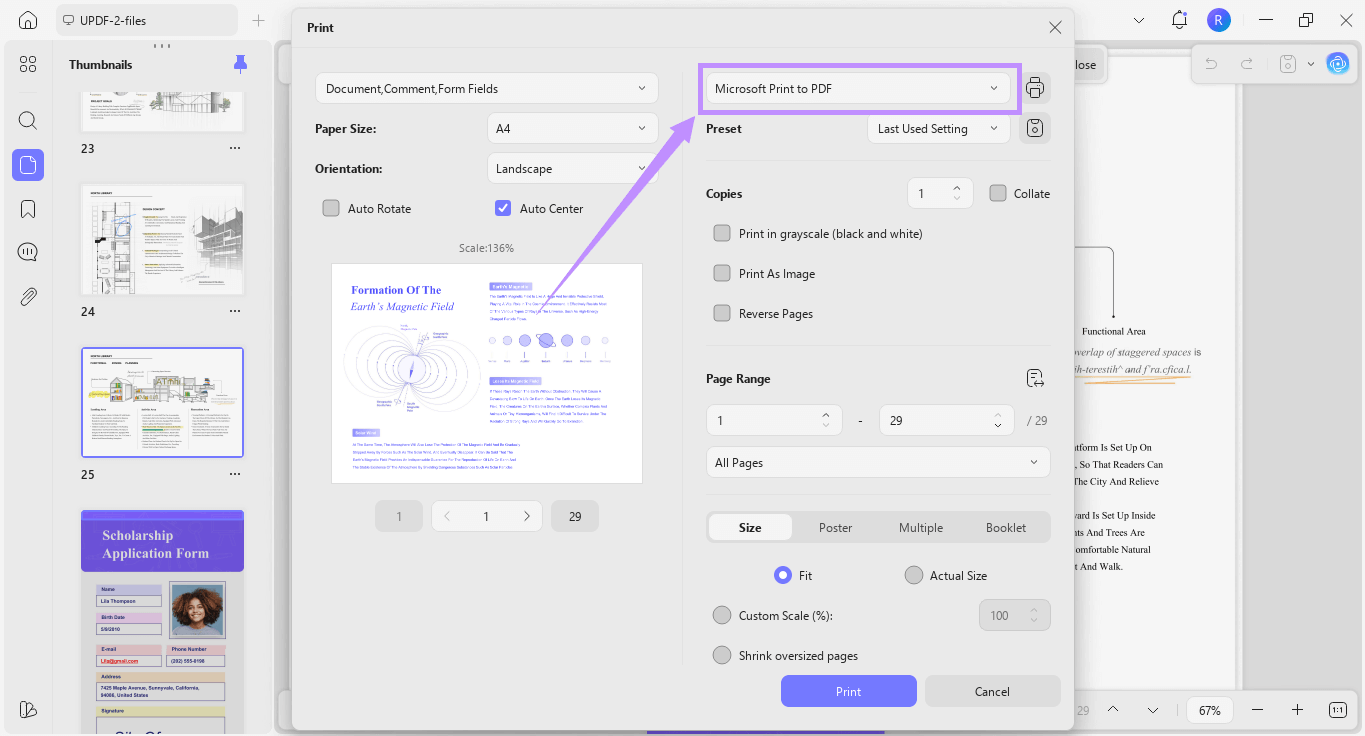 Choose microsoft print to pdf updf windows