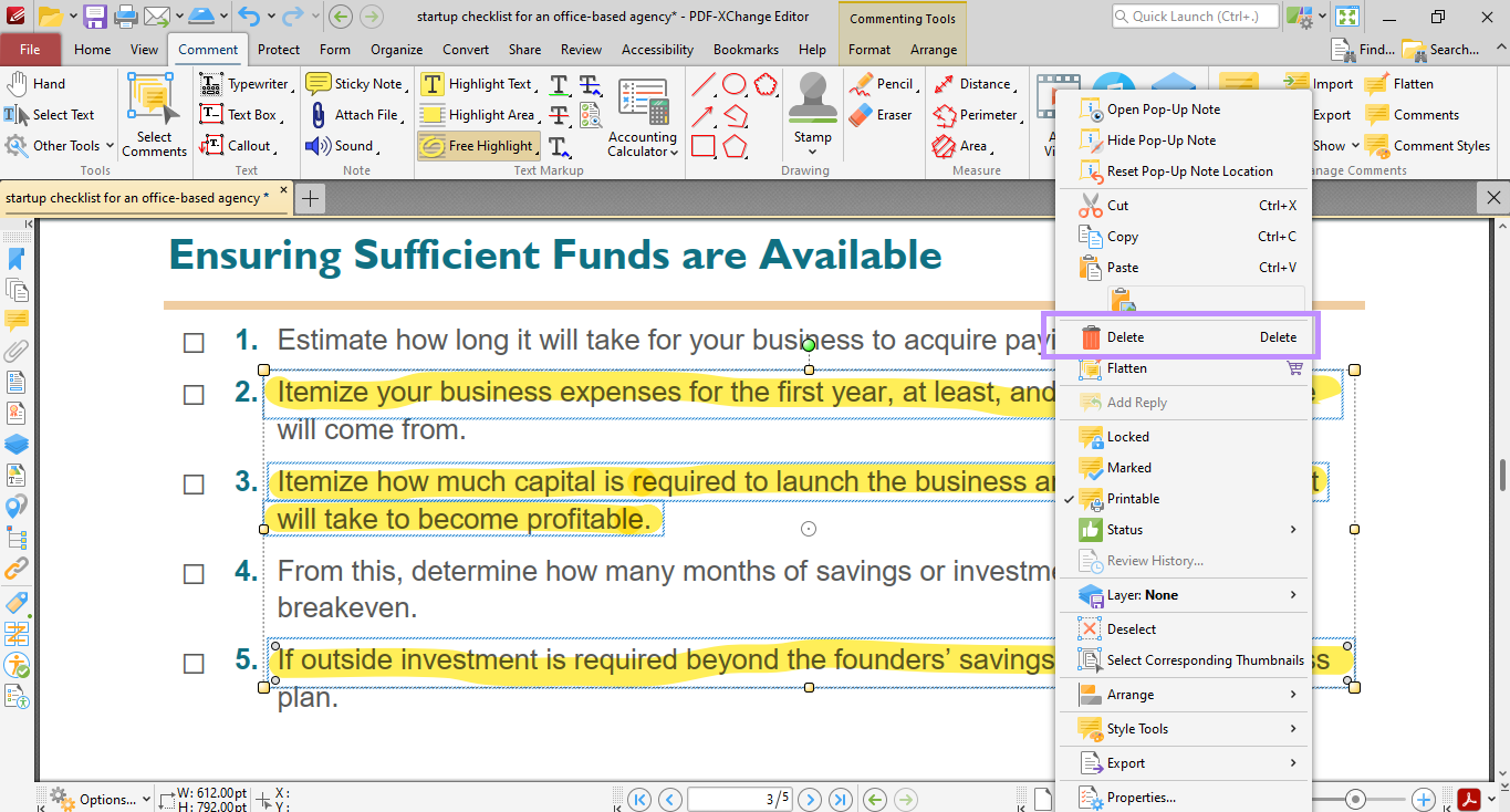 choose the delete option for multiple highlights pdf xchange editor