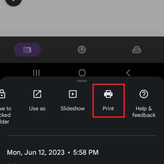 choose the print feature in Google Photos