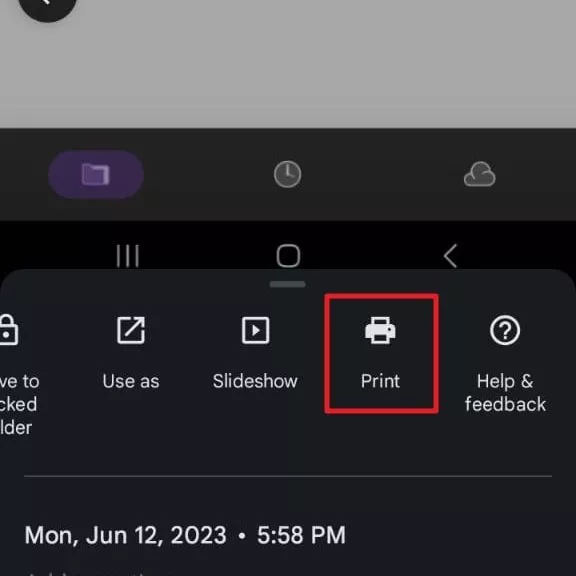 choose the print feature in Google Photos