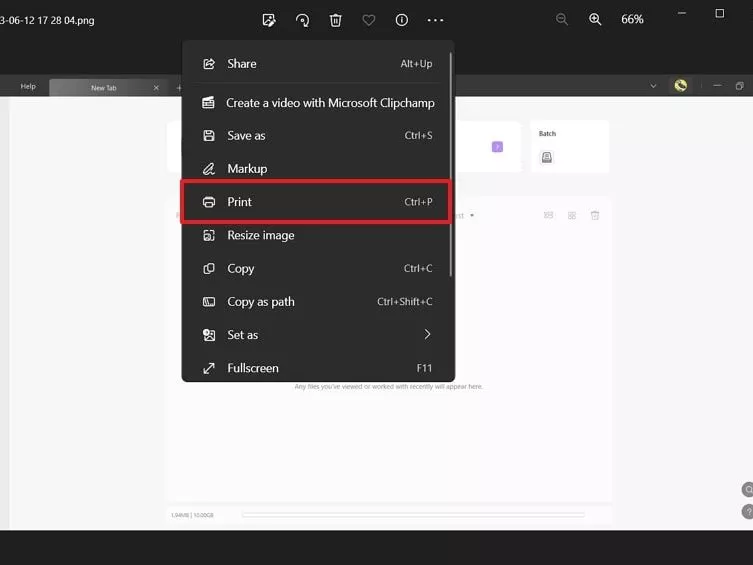 Choose print in the Photos app