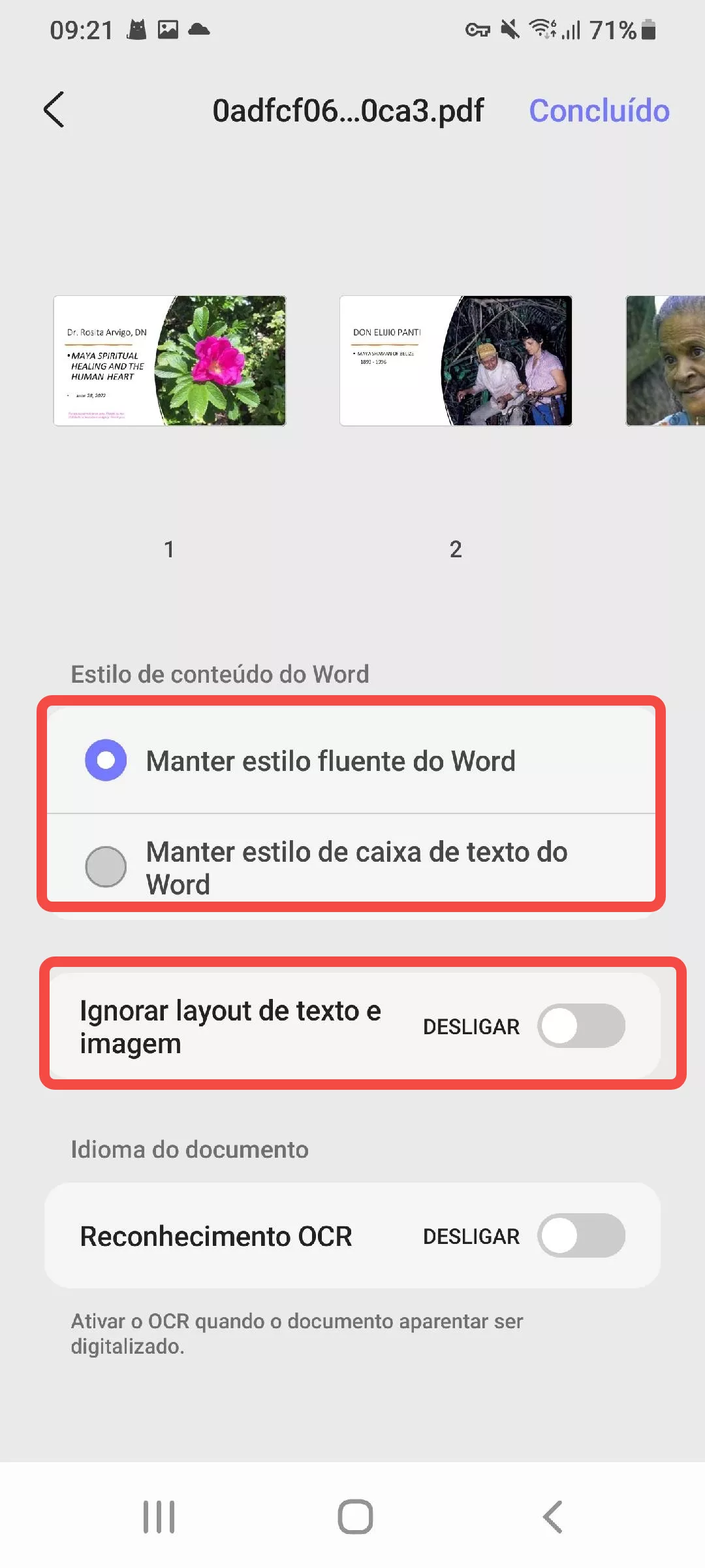 escolha a palavra conteúdo estilo updf android