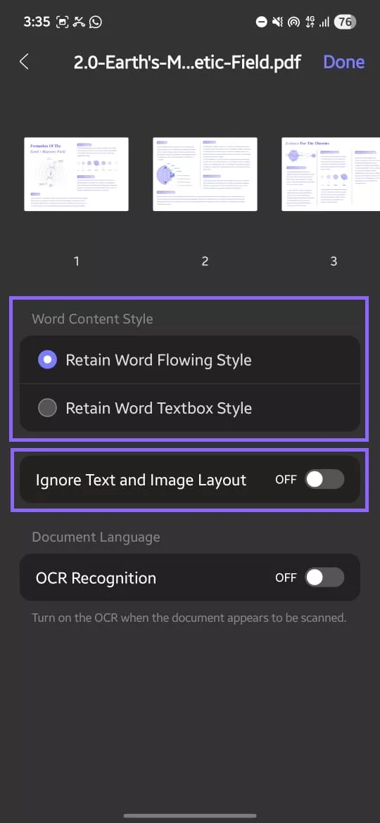 choose the word content style updf android